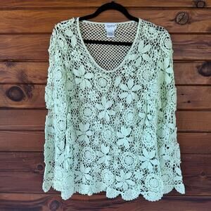 VINTAGE | Y2K Together Mint Green Floral Crochet Blouse Top Size Large